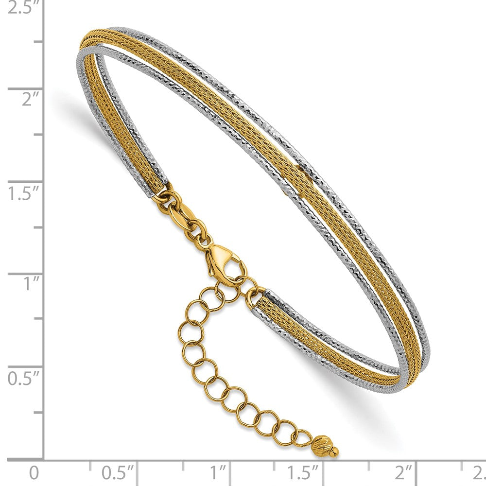 Two-Tone Textured Woven Flexible Bangle Bracelet Plus Extender - WBC