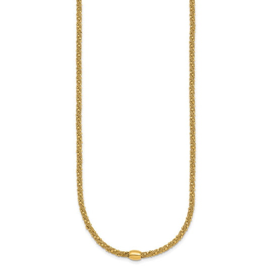 14K Gold Corkscrew Polished & Textured Twisted with Bead Necklace