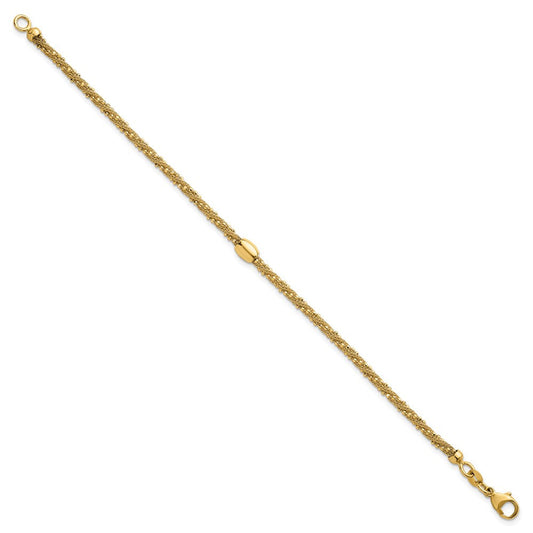 14K Gold Tendril Polished & Textured Twisted with Bead Bracelet, 2.97mm