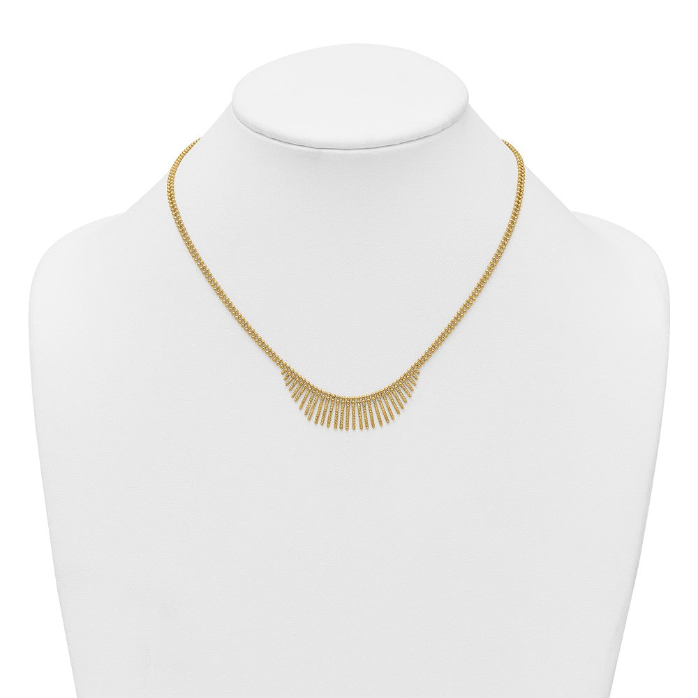 14K Gold Polished & Textured Double Strand Multi Dangle Necklace