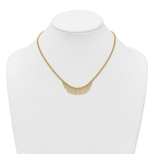 14K Gold Polished & Textured Double Strand Multi Dangle Necklace
