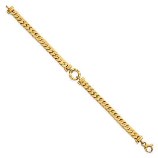14K Gold Polished Flat Curb Link with Center Circle Element Bracelet, 5.85mm