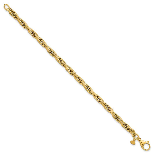 14K Gold Polished And Textured Flat Rope Chain Bracelet, 4.1mm