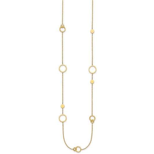 14K Gold Polished Circle & Chain Pattern Necklace