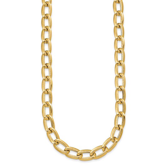 Polished And Textured Long Curb Link Necklace - WBC