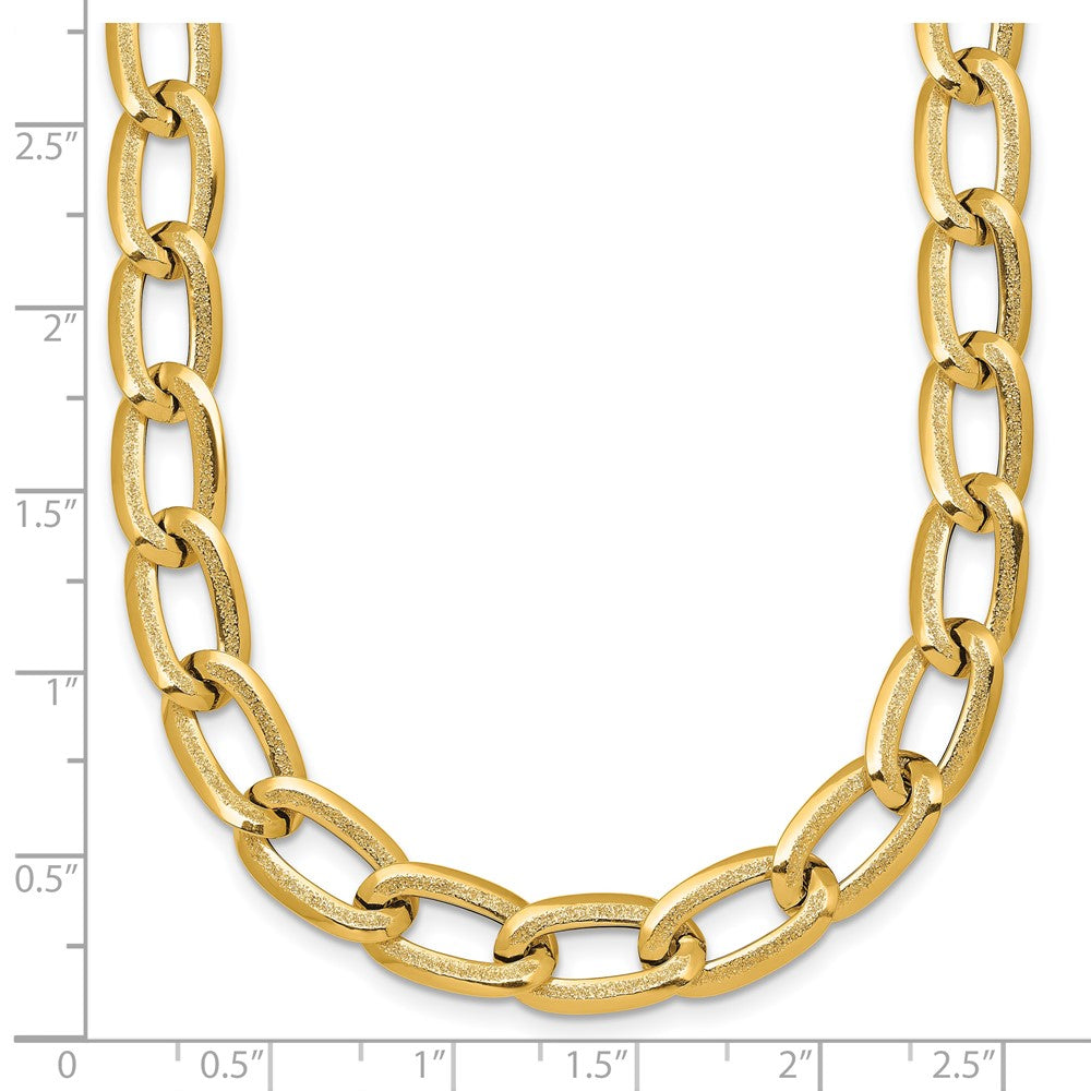 Polished And Textured Long Curb Link Necklace - WBC