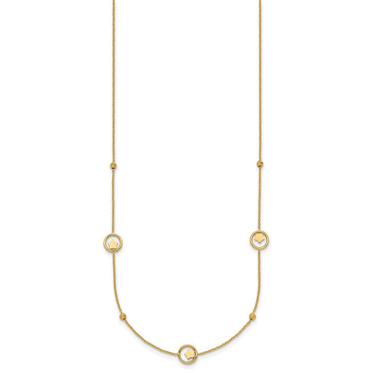 14K Gold Stellar Polished Stars in Circle with Diamond-cut Beads 7-Station Necklace