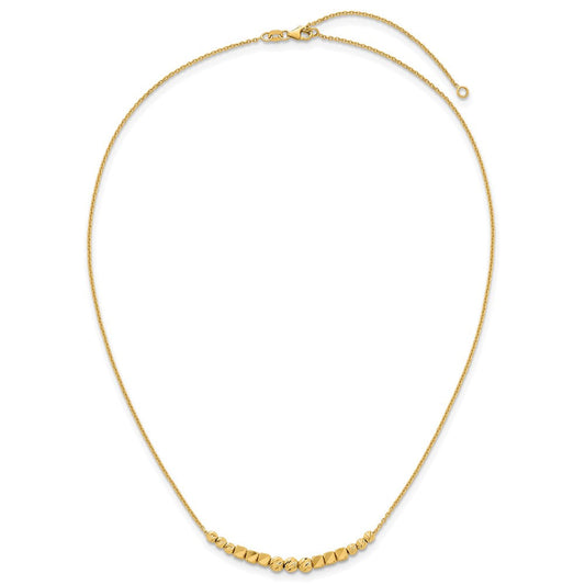 14K Gold Polished Diamond-cut & Square Beaded Necklace Plus Extender
