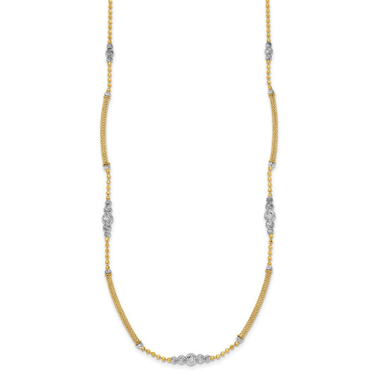 Plait 14K Two-Tone Gold Woven Bars & Diamond-cut Beads Necklace