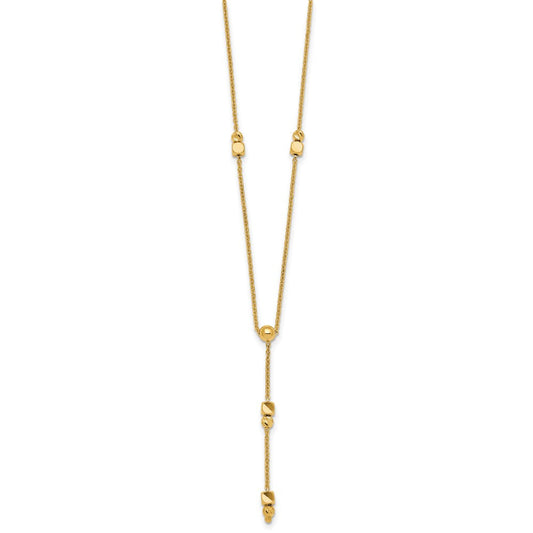 14K Gold Polished Diamond-cut & Beaded Lariat Necklace Plus Extender