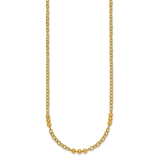 14K Gold Polished Fancy Beaded & Cable Link Necklace