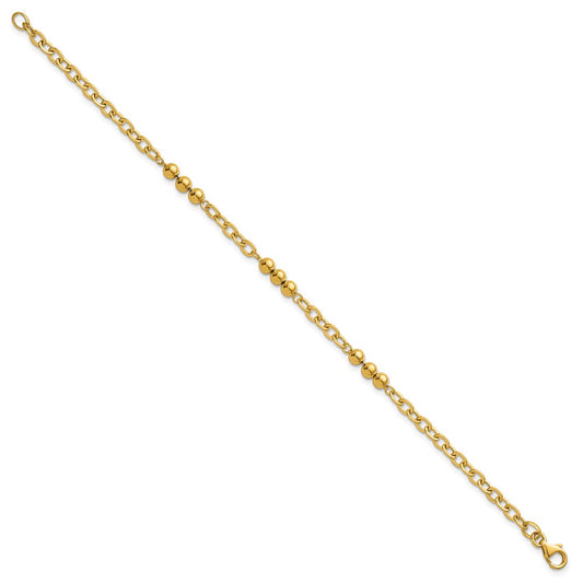 Polished Fancy Beaded and Cable Link Bracelet - WBC