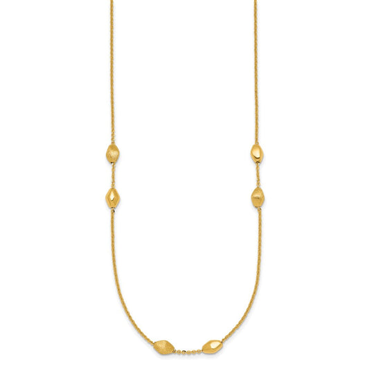 14K Gold Polished & Brushed Oval Beaded 5-Station Necklace