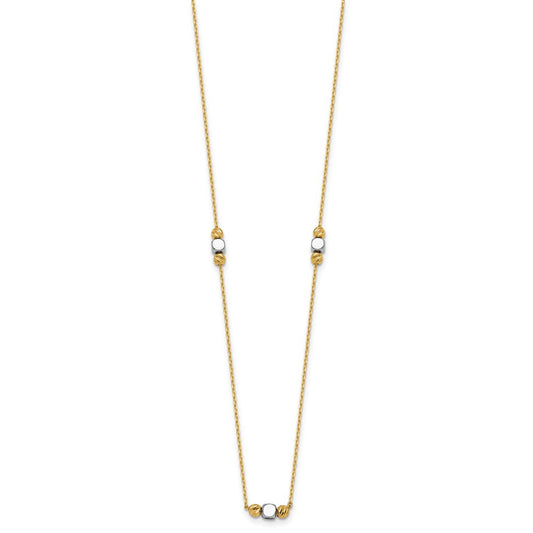 Two-Tone Polished Diamond-cut and Square Bead 5-Station Necklace Plus Extender - WBC