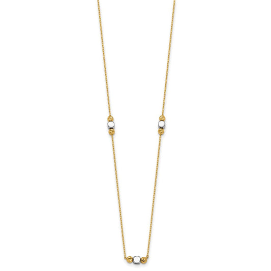 14K Two-Tone Gold Polished Diamond-cut & Square Bead 5-Station Necklace Plus Extender