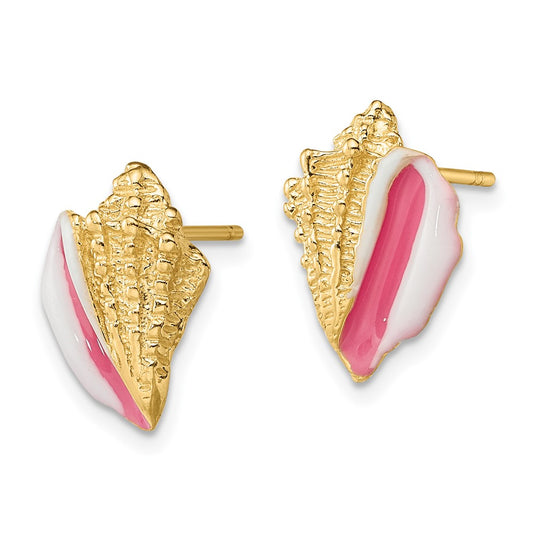 and Pink Enamel Conch Shell Post Earrings - WBC