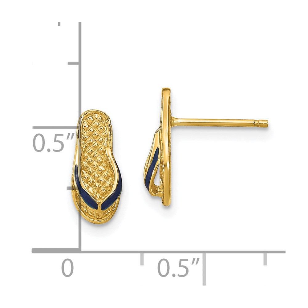 3-D with Blue Enamel Single Flip-Flop Post Earrings - WBC