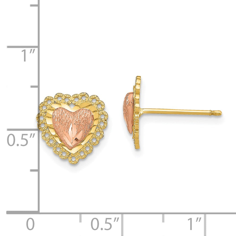 Two-Tone Diamond-cut Heart with Lace Trim Post Earrings - WBC