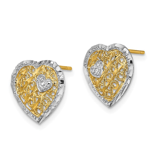 and Rhodium Filigree Heart Post Earrings - WBC