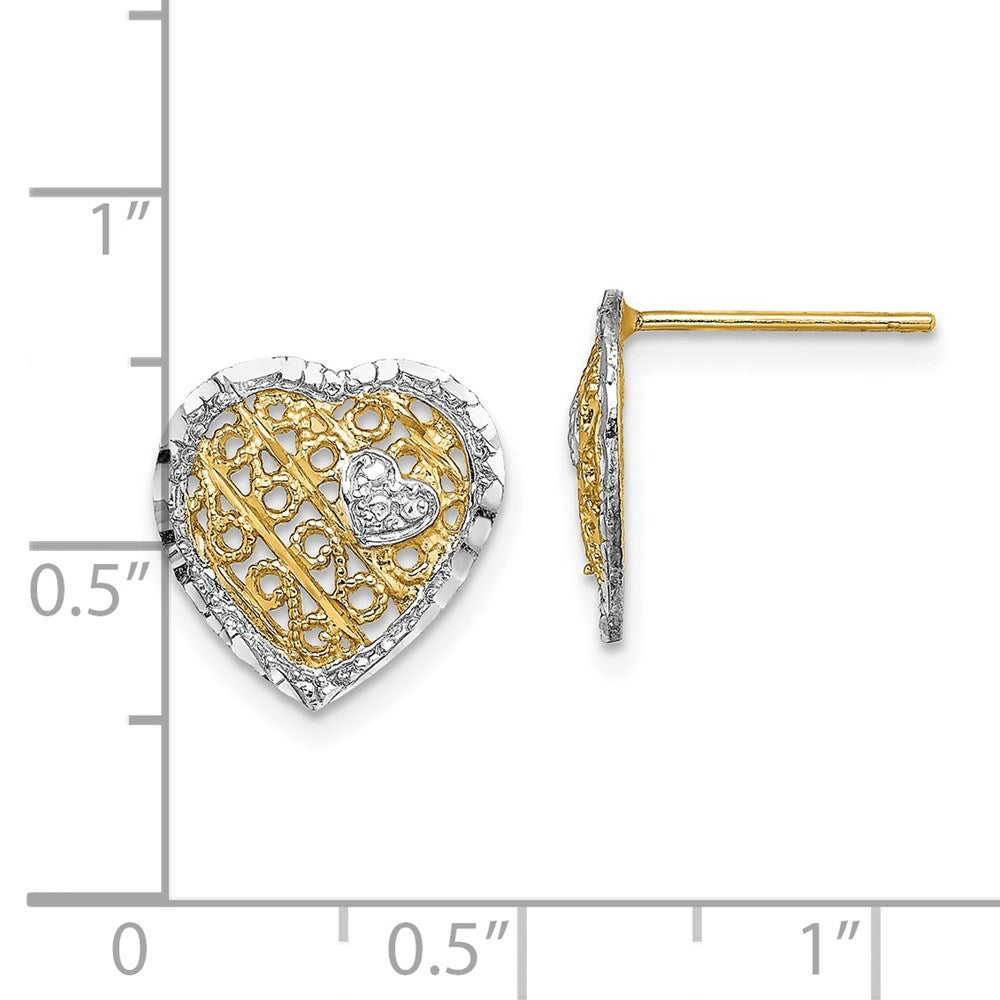 and Rhodium Filigree Heart Post Earrings - WBC