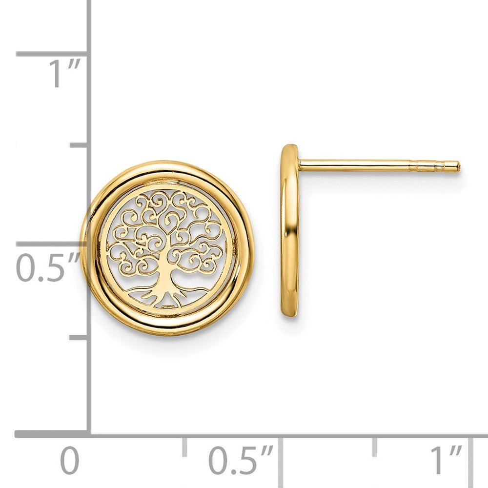 Polished Filigree Tree of Life in Circle Post Earrings - WBC