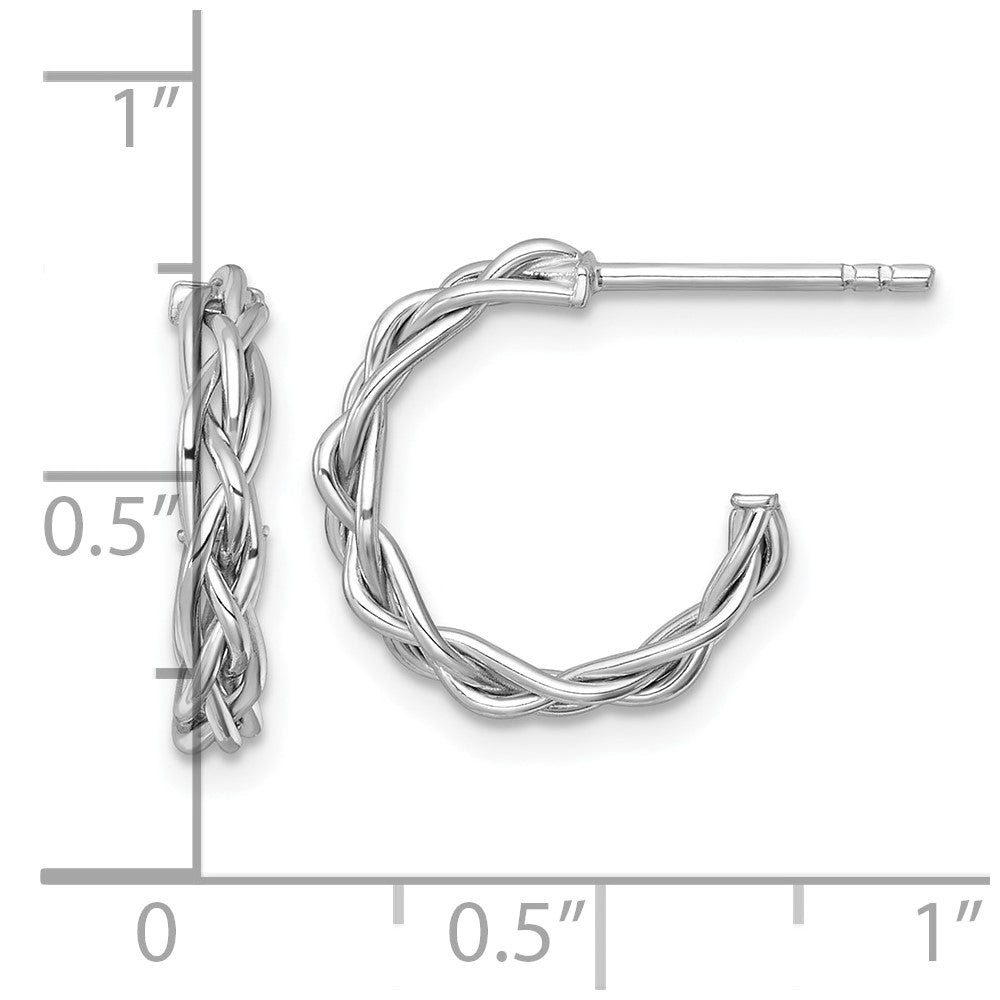 Rhodium-plated Polished Woven Braid 3 x C-Hoop Post Earrings - WBC