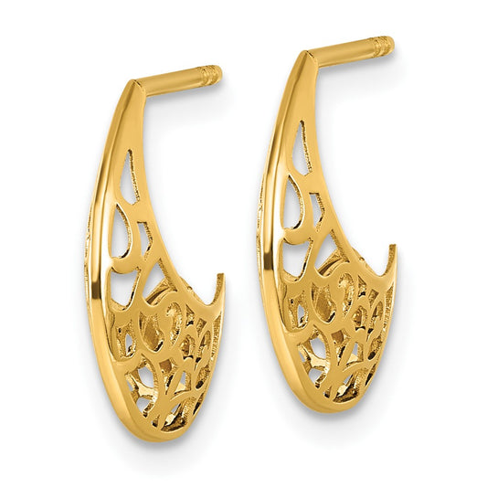 Polished Fancy Cut Out Design Post J-Hoop Earrings - WBC
