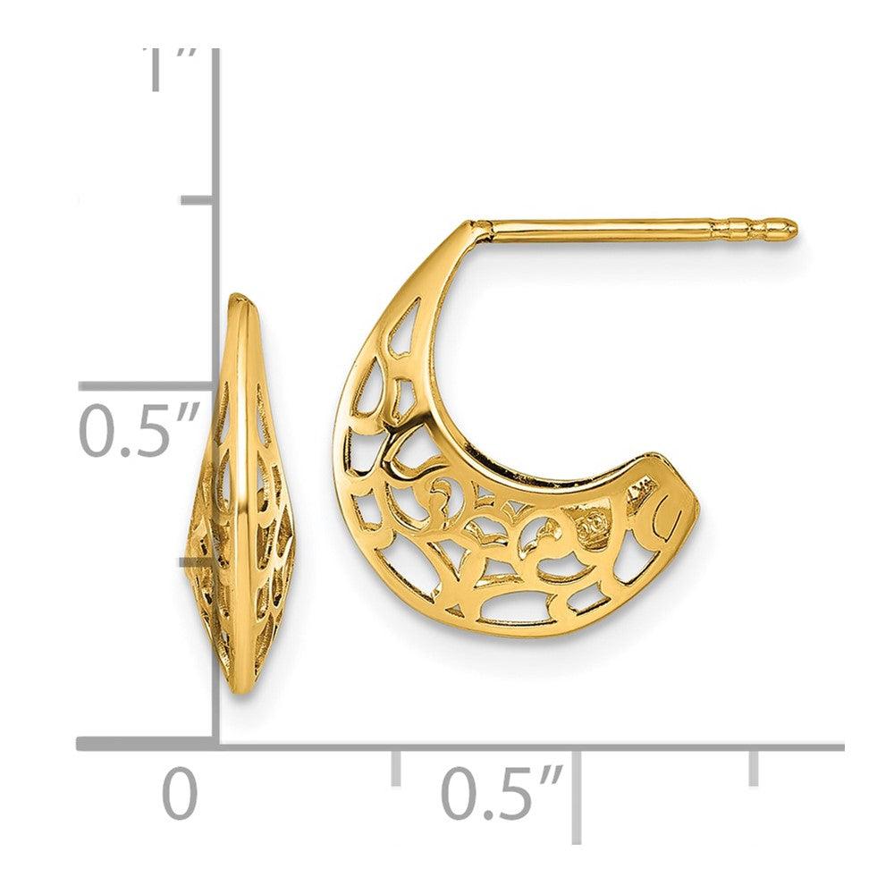 Polished Fancy Cut Out Design Post J-Hoop Earrings - WBC