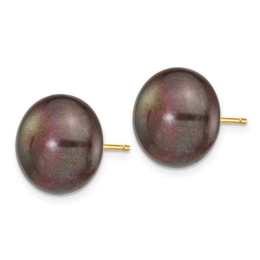 12- Black Button Freshwater Cultured Pearl Stud Post Earrings - WBC