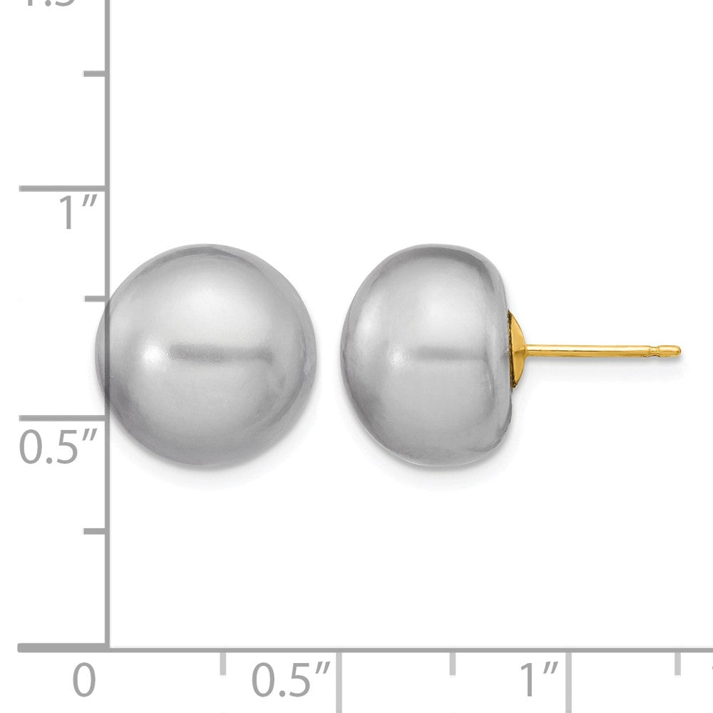 12- Grey Button Freshwater Cultured Pearl Stud Post Earrings - WBC