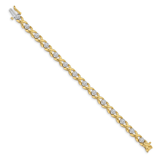 Two-tone Holds 1 carat 14- Round Diamond 4-prong X-design Tennis Bracelet Mounting - WBC