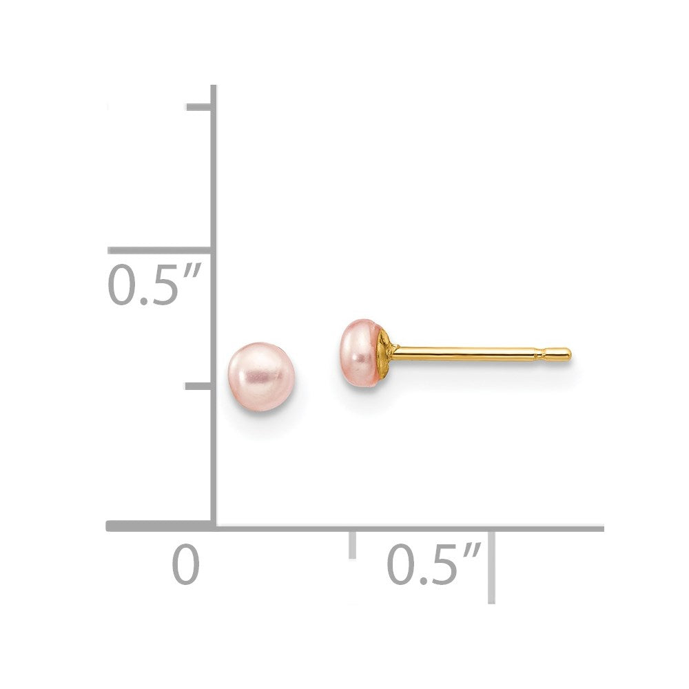 3- Pink Button Freshwater Cultured Pearl Stud Post Earrings - WBC