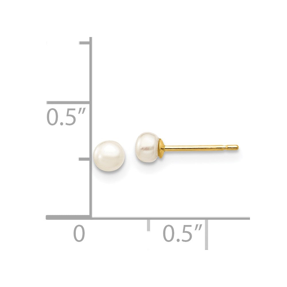 3- Button Freshwater Cultured Pearl Stud Post Earrings - WBC