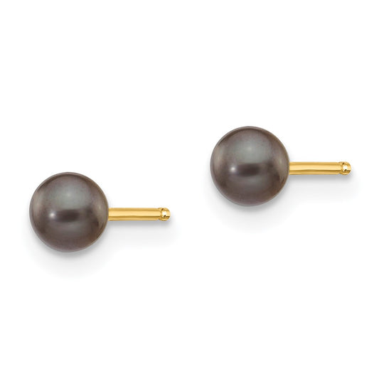 3- Black Round Freshwater Cultured Pearl Stud Post Earrings - WBC
