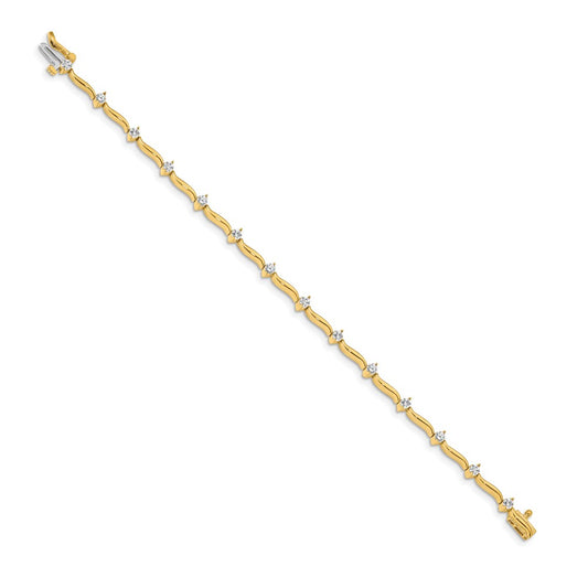 Holds 1 carat 14- Round Diamond 2-prong Wavy Bar Link Tennis Bracelet Mounting - WBC