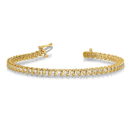 14K Solid Gold 7/8 ct Round AA Diamond 2-prong S-link Tennis Bracelet, 6mm