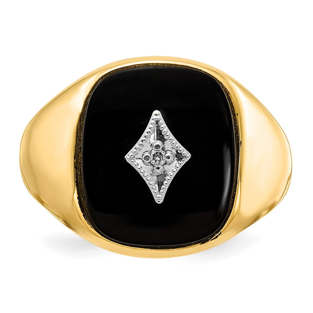 IB Goodman Men's 14K Solid Gold Cushion Onyx & AA Diamond Ring, 4–13mm Tapered