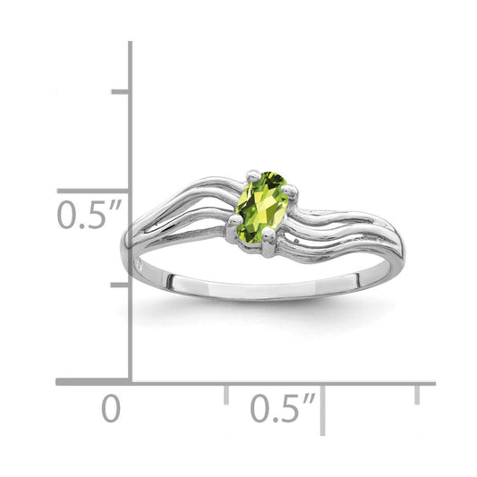 14K Solid White Gold Oval Peridot Wave Ring