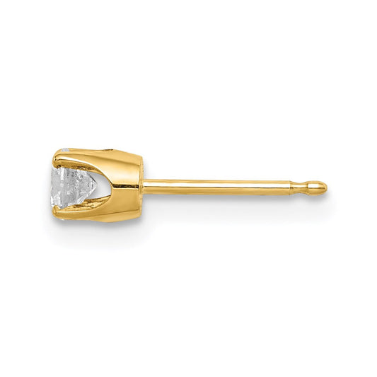 14K Gold 1/5 ct Single Stud AA Diamond Earring, 4mm