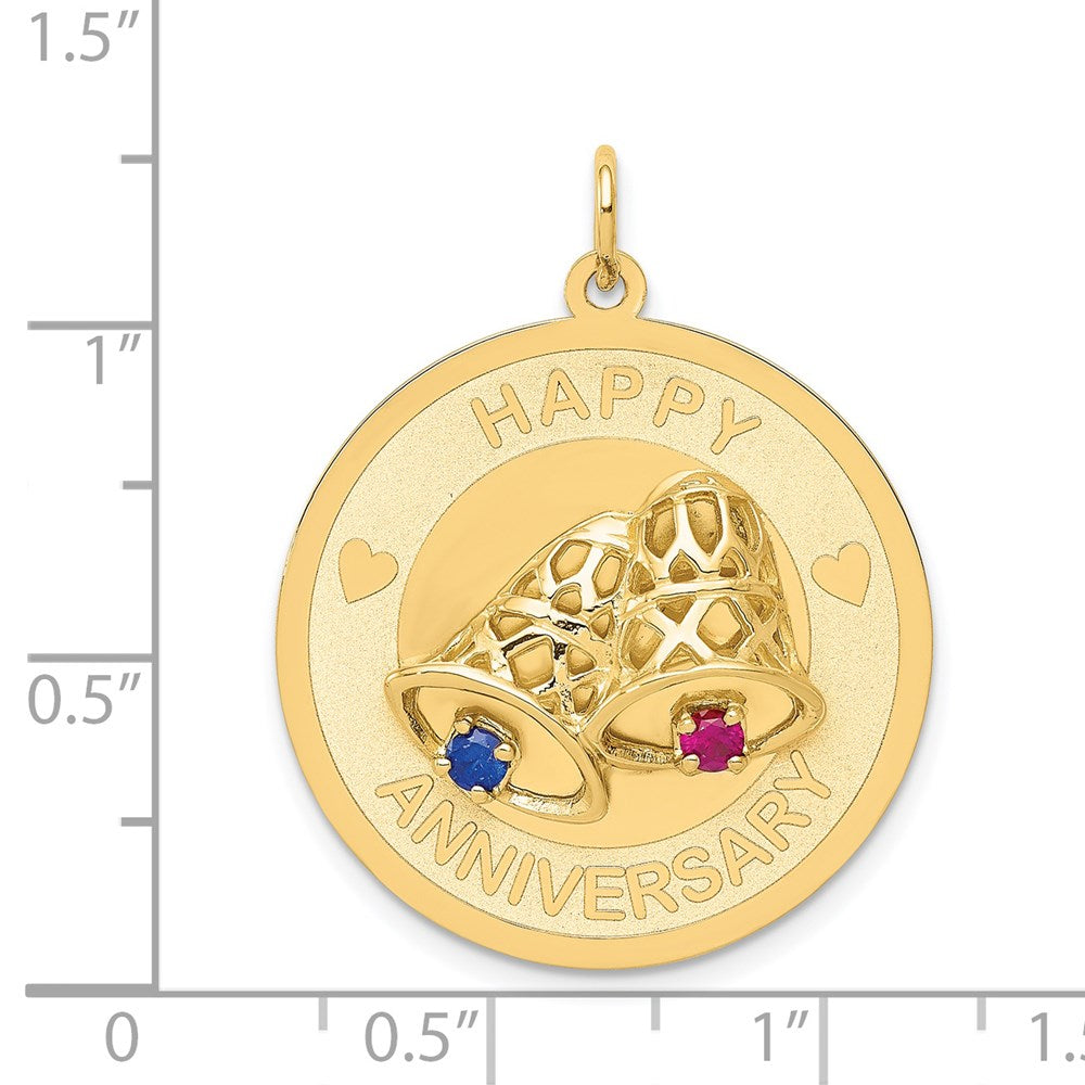 HAPPY ANNIVERSARY Blue and Red CZ with Bells Engravable Disc Charm - WBC
