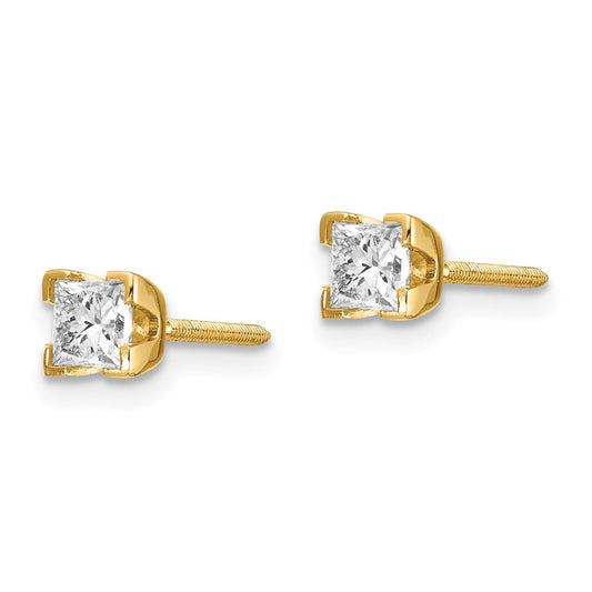 14K Gold AA Princess-cut Diamond Stud Earrings, 3.5mm