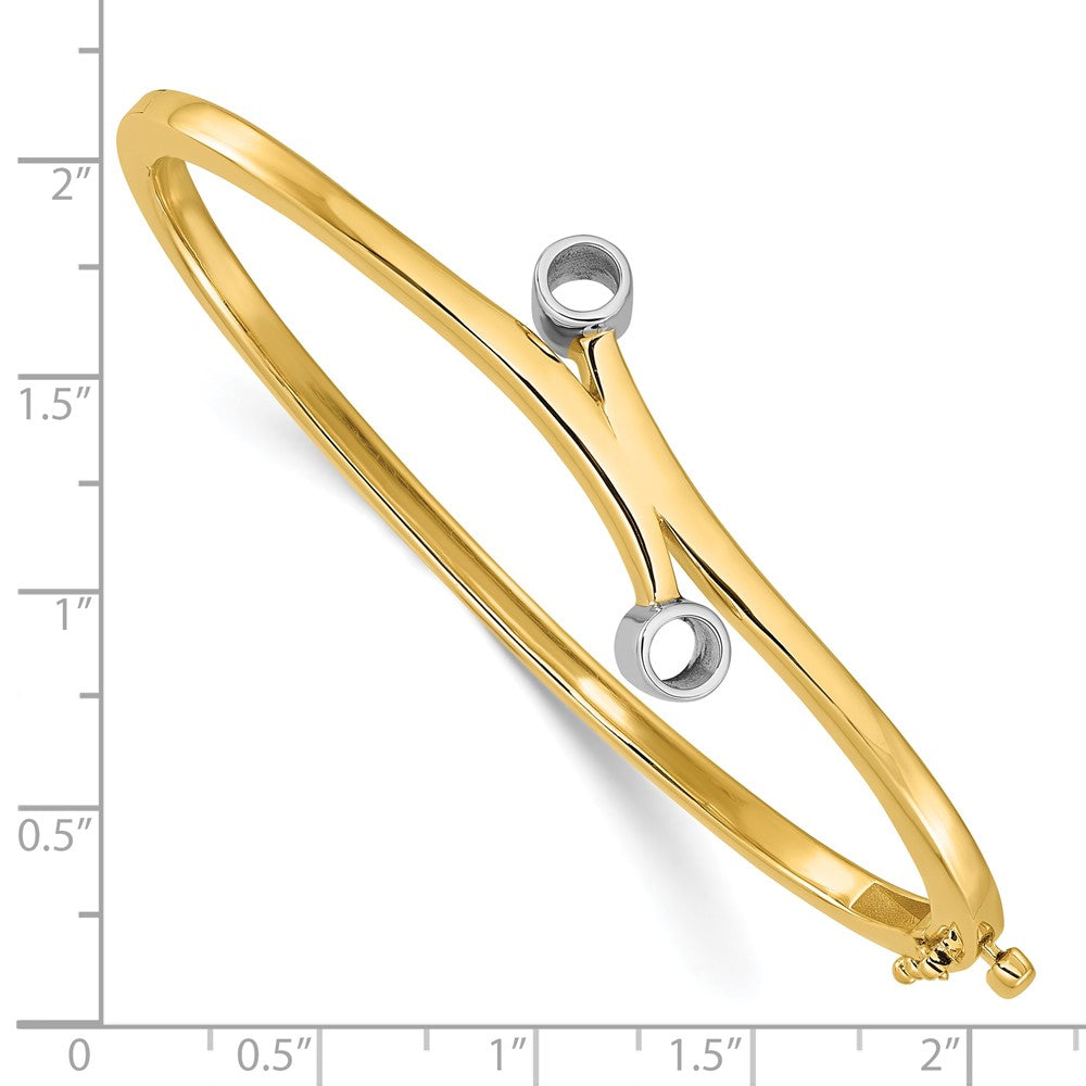 Two-tone Holds 1/2 carat 2- Round Stones Hinged Oval Bangle Bracelet Mounting - WBC