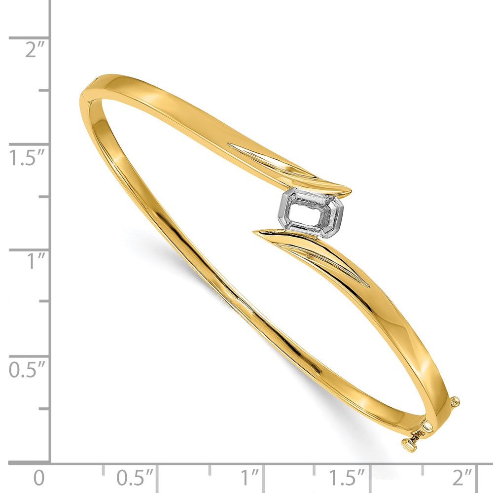 Two-tone Holds 3/4 carat Emerald-cut Stone Hinged Oval Bangle Bracelet Mounting - WBC