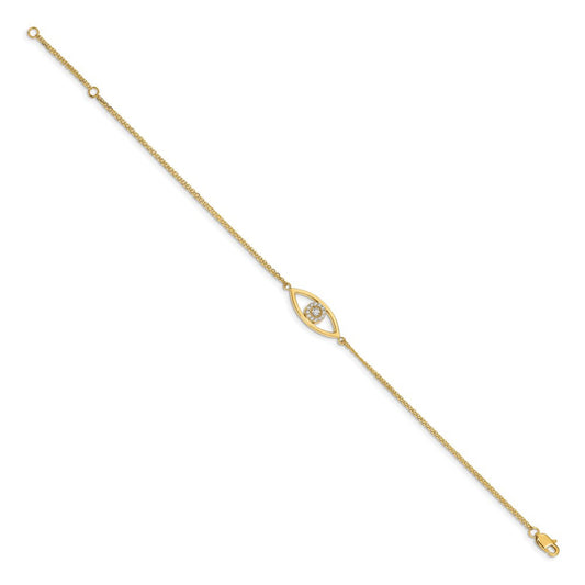 14K Gold Ward A Diamond Evil Eye 2-Strand Bracelet with Extender, 0.8mm