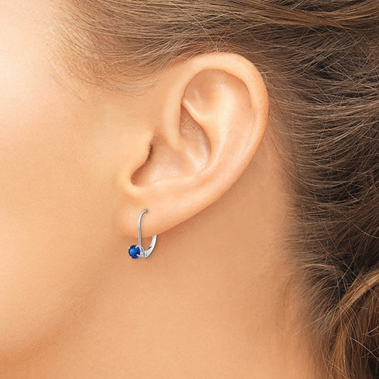 14K White Gold Round September/Sapphire Leverback Earrings, 4mm