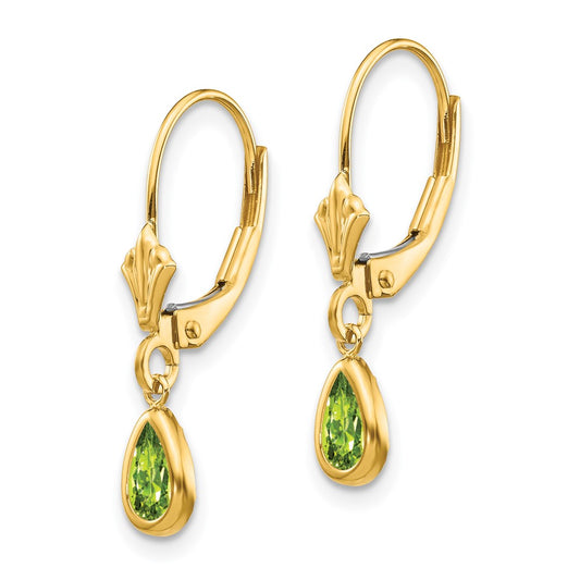 Pear Bezel August/Peridot Leverback Earrings - WBC