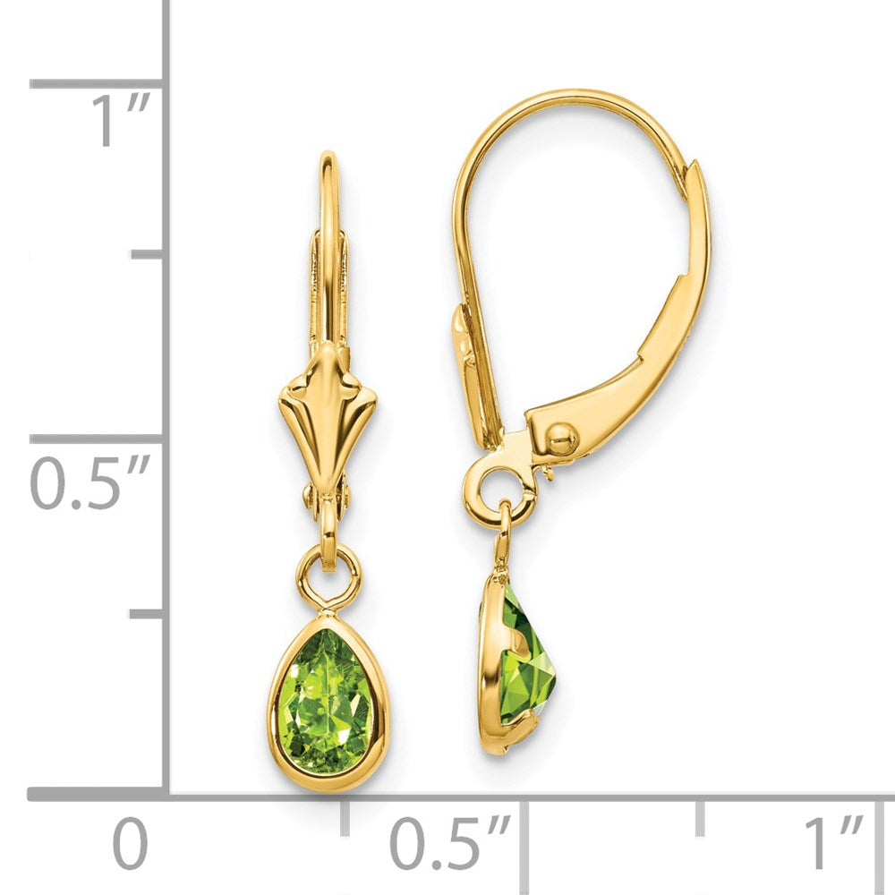 Pear Bezel August/Peridot Leverback Earrings - WBC