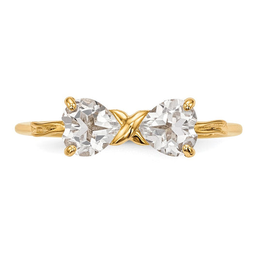 14K Solid Gold Polished April/ Topaz Bow Ring, 1mm