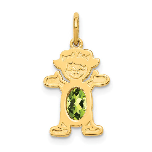 14K White Gold Girl Charm 6x4 Oval Genuine Peridot-August Birthstone, 12mm