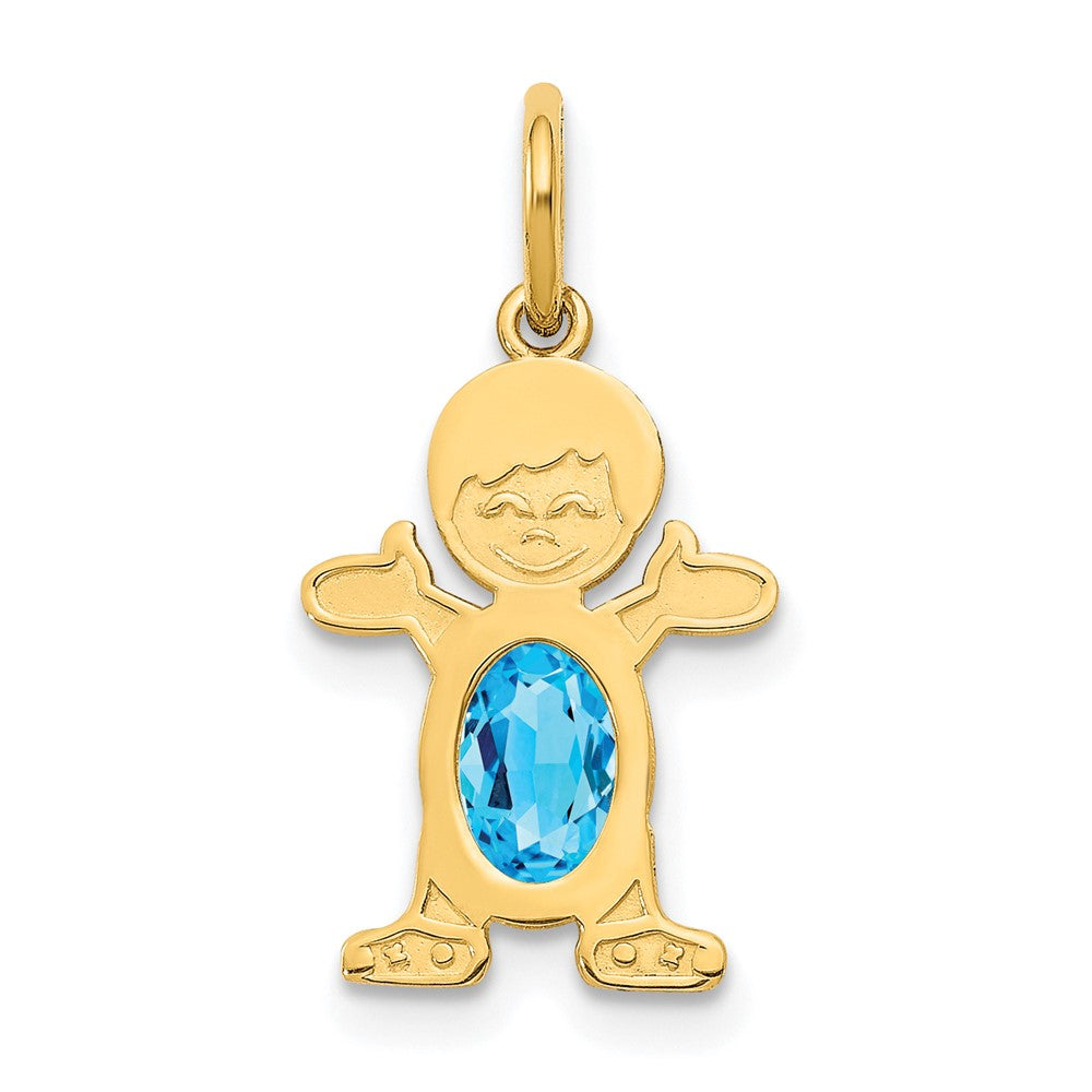 14K White Gold Boy Charm 6x4 Oval Genuine Blue Topaz-December Birthstone, 12mm